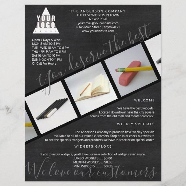 Logo Chalkboard Asymmetrical 3 Photo Collage Flyer (Front)