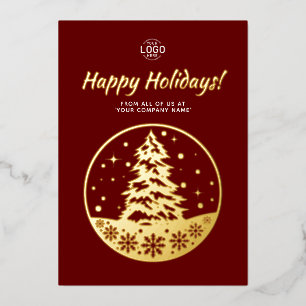 Logo Christmas Tree Gold Burgundy Holidays Card