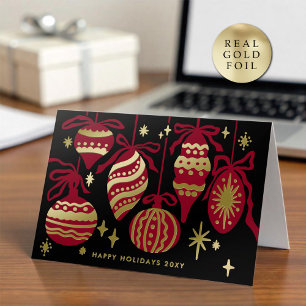 Logo Classy Burgundy Red Black Decor Business Foil Holiday Card