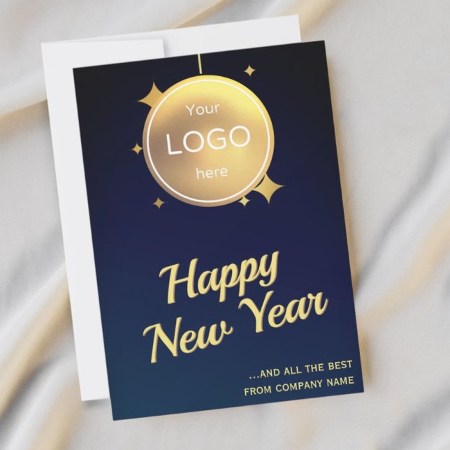 Logo company gold blue new year Holiday Card (Creator Uploaded)