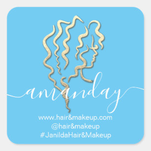 Logo Company Name Beauty Studio Blue Gold Square Sticker