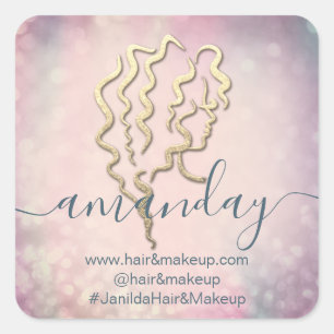 Logo Company Name Beauty Studio Holographic Square Sticker
