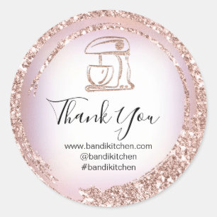 Logo Company Name Thank Rose Glitter Kitchen Classic Round Sticker