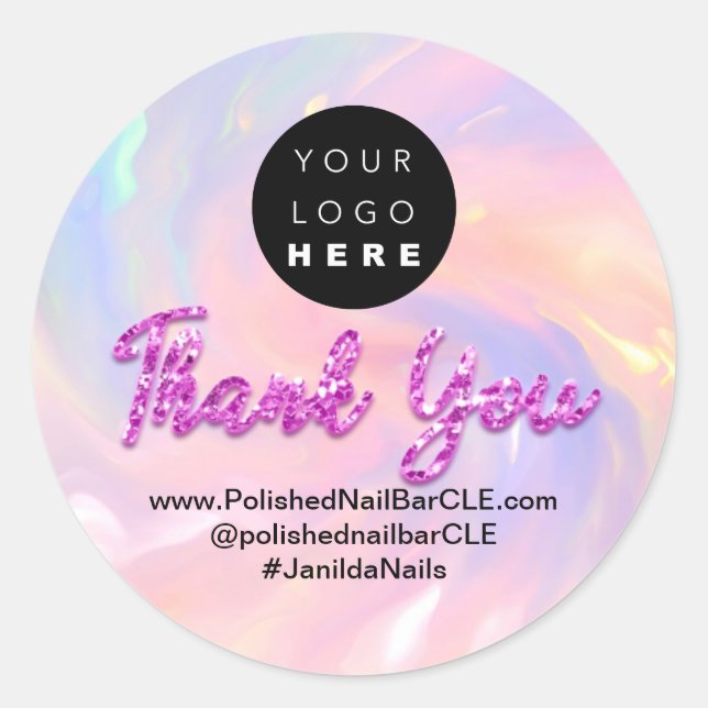 Logo Company Name Thank You Shopping Glitter Scrip Classic Round Sticker (Front)