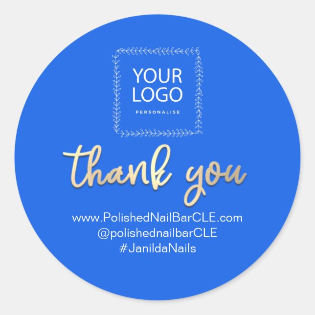 Logo Company Name Thank You Shopping Gold Blue Classic Round Sticker (Front)