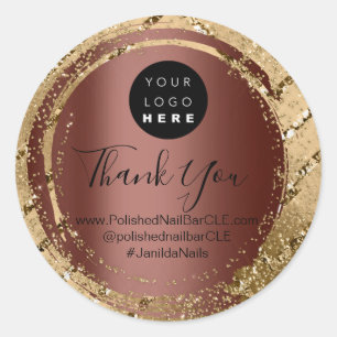 Logo Company Name Thank You Shopping Gold Coffee Classic Round Sticker