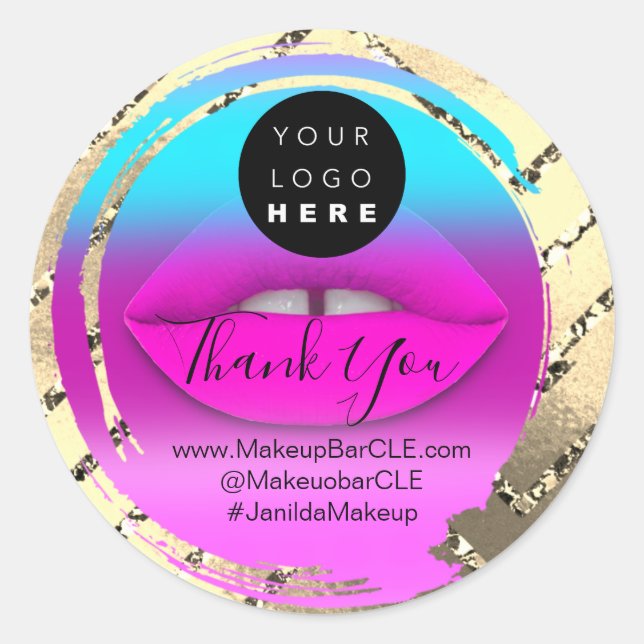 Logo Company Name Thank You Shopping Pink Kiss lIp Classic Round Sticker (Front)