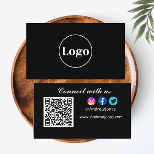 Logo Connect with Us! Social media Qr Code Black Business Card