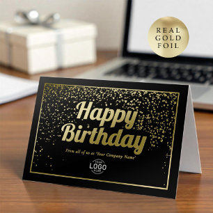 Logo Corporate Elegant Black Gold Happy Birthday Foil Greeting Card