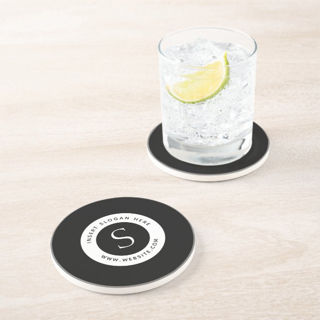 Logo Corporate Modern Black and White Coaster (Side)