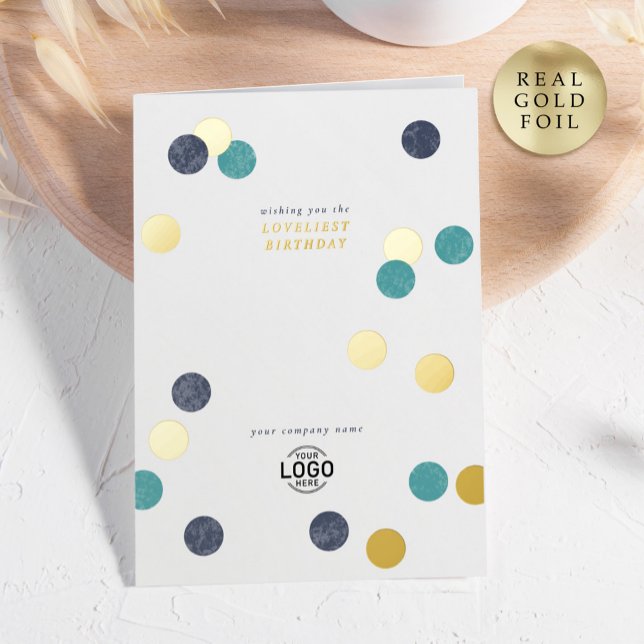 Logo Corporate Modern Blue Gold Happy Birthday Foil Greeting Card (Creator Uploaded)