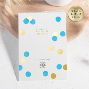 Logo Corporate Modern Sky Blue Gold Happy Birthday Foil Greeting Card