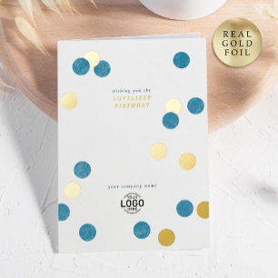 Logo Corporate Modern Teal Gold Happy Birthday Foil Greeting Card