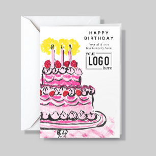 Logo Corporate Pink Artistic Crayon Cake Birthday Card