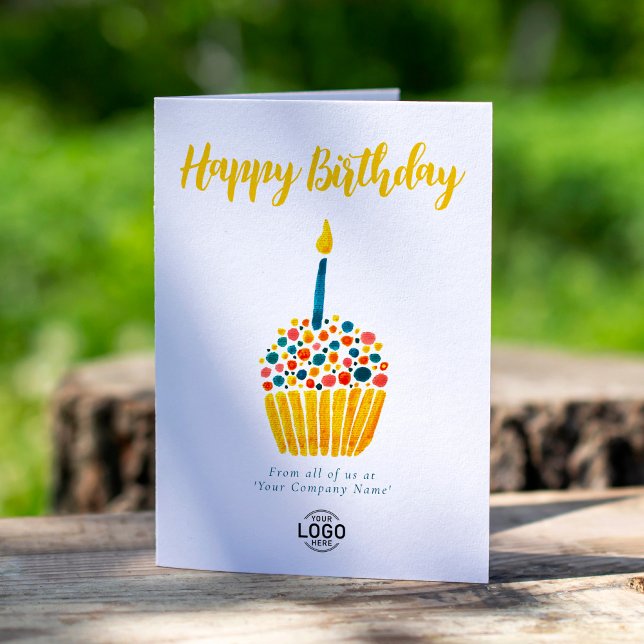 Logo Corporate Simple Colourful Cupcake Birthday Card (Creator Uploaded)