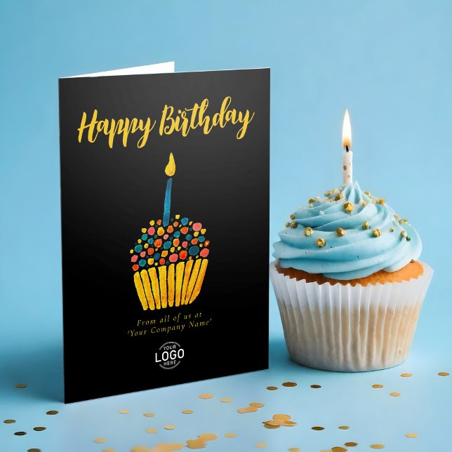 Logo Corporate Simple Cupcake Black Birthday Card (Creator Uploaded)