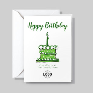Logo Corporate Simple Green Crayon Cake Birthday Card