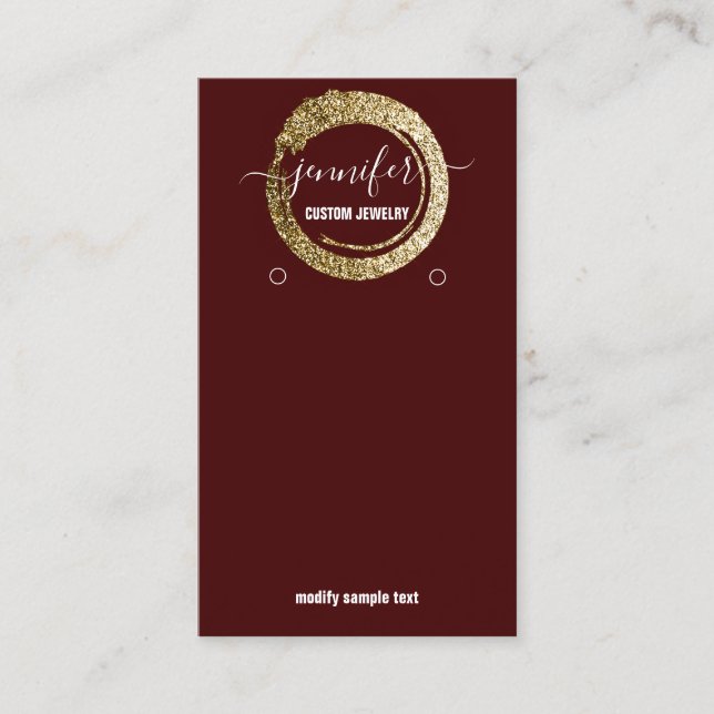 Logo Custom Jewellery Social Media Burgundy Gold Business Card (Front)