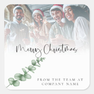 Logo Custom Photo Company Foliage Merry Christmas  Square Sticker