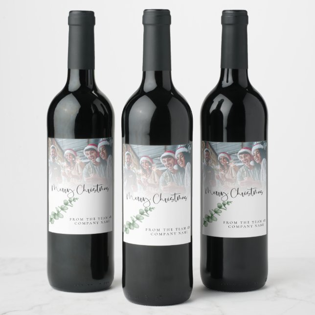 Logo Custom Photo Company Foliage Merry Christmas  Wine Label (Bottles)