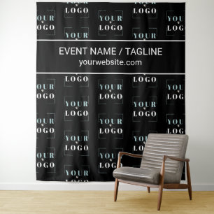 Logo Custom Text Half Drop Repeat Black Backdrop Tapestry