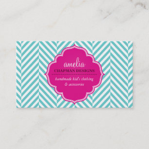 LOGO cute bold herringbone pattern turquoise pink Business Card