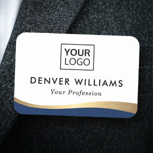 Logo dark blue faux golden gradient border elegant name tag