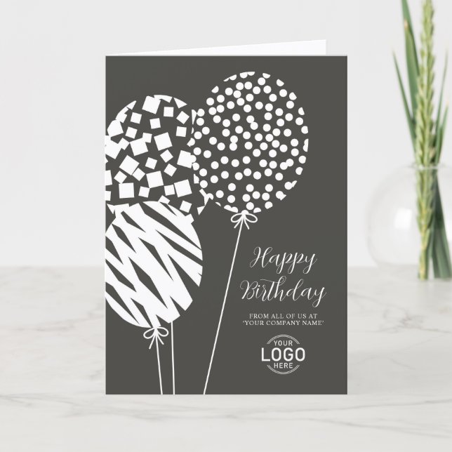 Logo Dark Grey Balloons Corporate Birthday Card (Front)