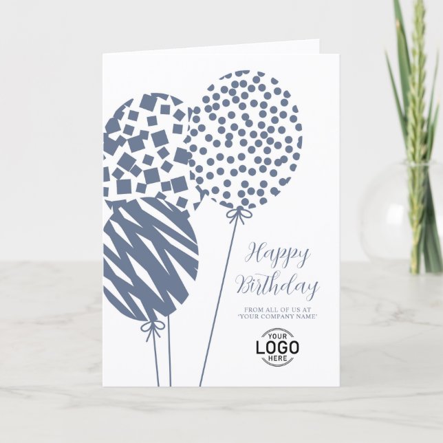 Logo Dusty Blue Balloons Corporate Birthday Card (Front)