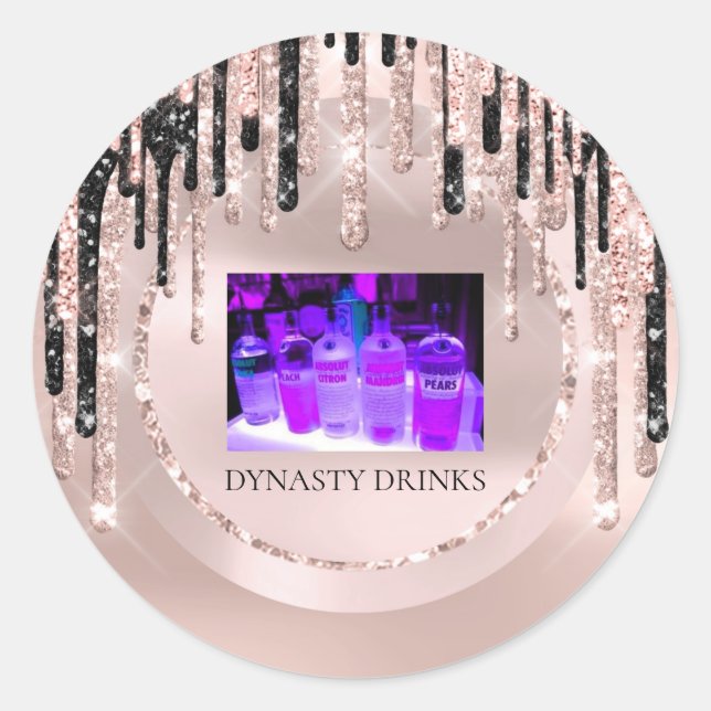 Logo Dynasty Drinks Event Lux Drips Rose Glitter Classic Round Sticker (Front)