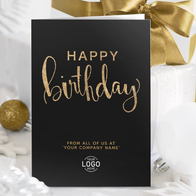 Logo Elegant Faux Gold Black Happy Birthday Card (Creator Uploaded)