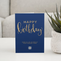 Logo Elegant Faux Gold Navy Blue Happy Birthday