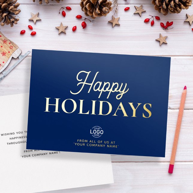 Logo Elegant Navy Blue Business Holiday Card (Creator Uploaded)