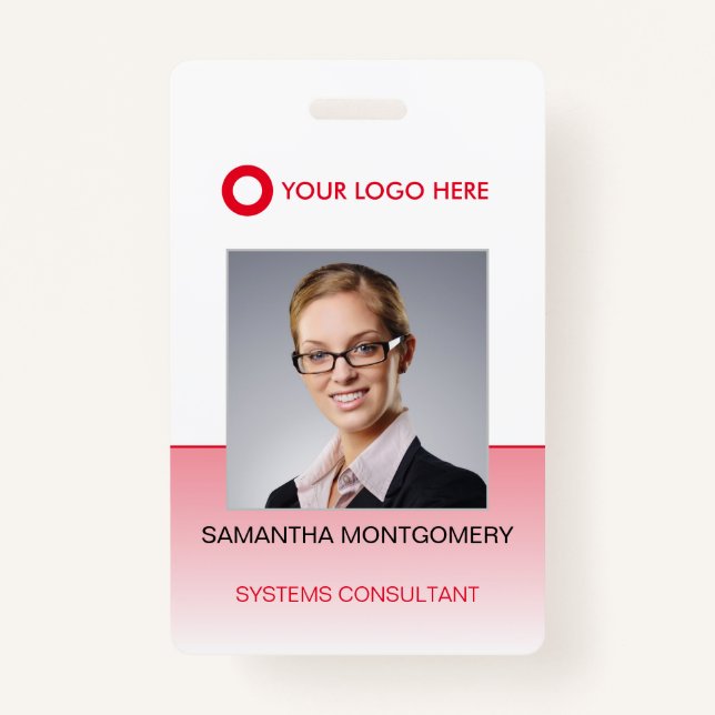 Logo Employee Photo Name Bar Code Gradient Red ID  ID Badge (Front)