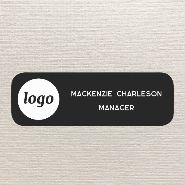 Logo Employee Staff Black Magnetic or Pin Name Tag (Simple logo employee staff magnetic or pin backed name and job title badge)