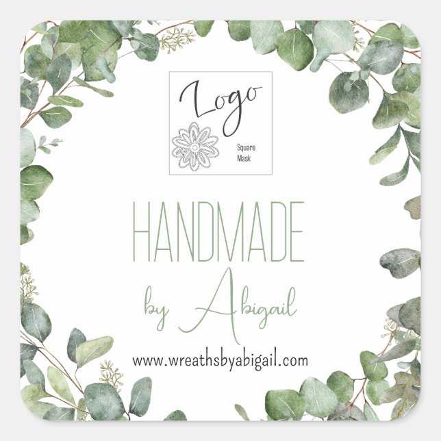 Logo Eucalyptus Handmade Handcrafted QR Code Square Sticker (Front)