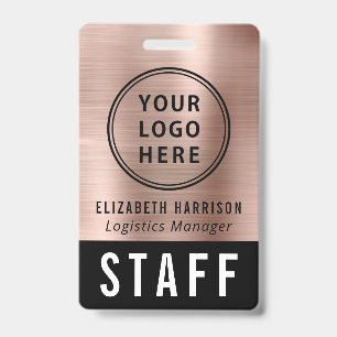 Logo Event Staff Employee Rose Gold Identification ID Badge