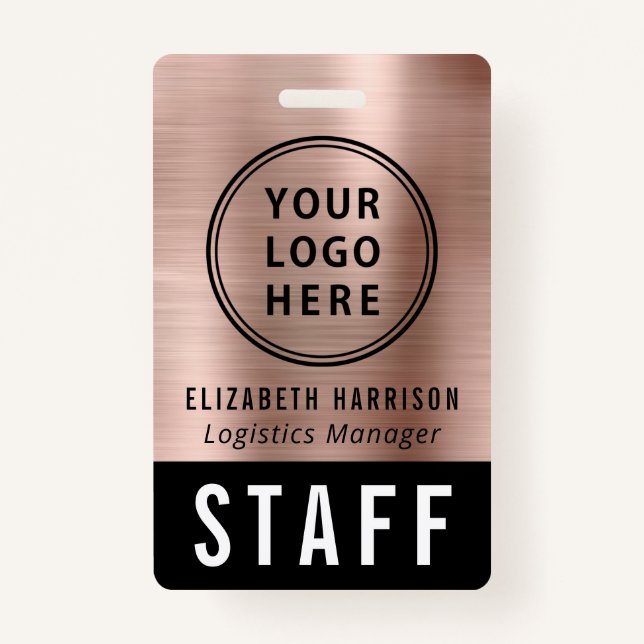 Logo Event Staff Employee Rose Gold Identification ID Badge (Front)