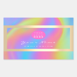 Logo Eyelash Makeup Hair Nails Holograph Golden Rectangular Sticker