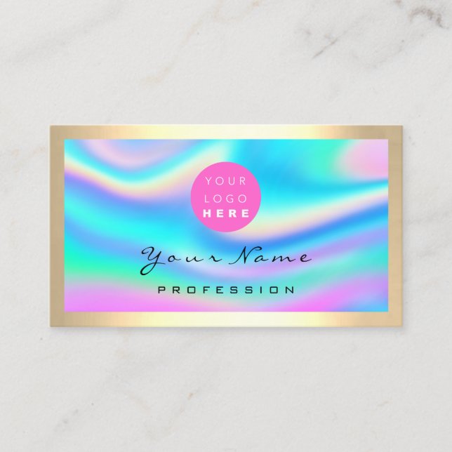 Logo Eyelash Makeup Pink Hairdresser Holograph Business Card (Front)
