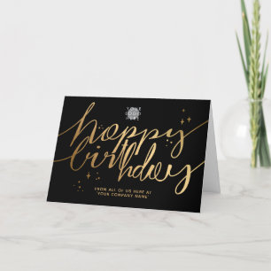Logo Faux Gold Hand Script Birthday Black Card