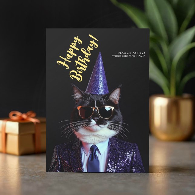Logo Fun Black White Cat Sunglasses Party Birthday Card (Creator Uploaded)