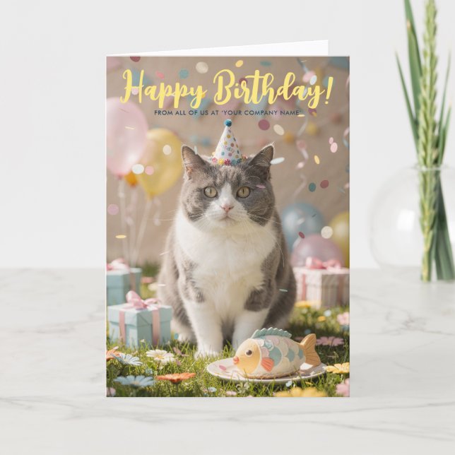 Logo Fun Cute Corporate Cat Kitty Birthday Card (Front)