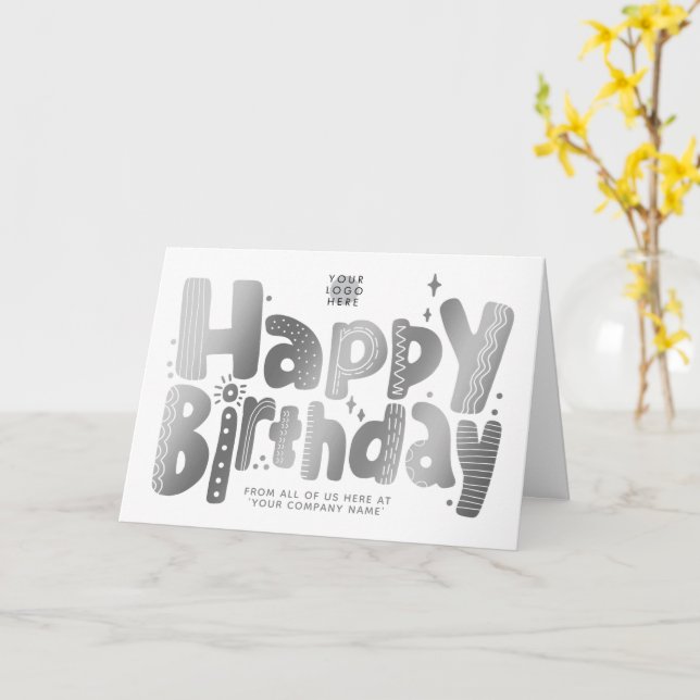 Logo Fun Playful Faux Silver Handwritten Birthday Card (Yellow Flower)