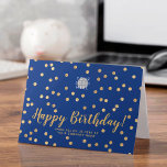 Logo Glitter Gold Confetti Navy Blue Birthday Card<br><div class="desc">Customize this modern elegant professional but still looking warm and kind horizontal Business Happy Birthday Card featuring faux gold gold confetti on a navy blue background. Please note that the glitter gold is a flat yellow brown beige color print and is not an actual gold foil or glitter. The dark...</div>
