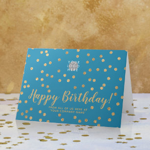 Logo Glitter Gold Confetti Teal Blue Birthday Card