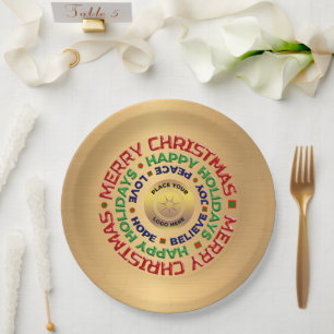 Logo Gold Business Merry Christmas Holiday Custom Paper Plate