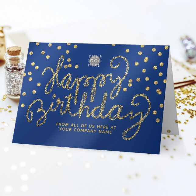 Logo Gold Glitter Confetti Navy Blue Birthday Card (Creator Uploaded)