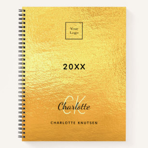 Logo gold monogram initials business metal notebook