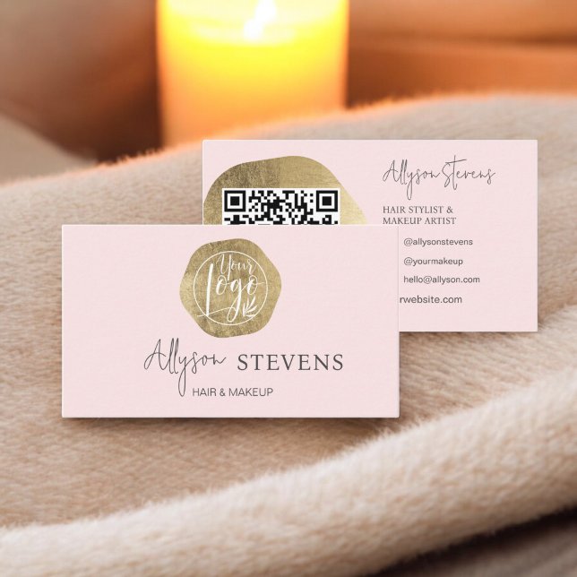 Logo  gold pink hair makeup qr code business card (Logo gold pink hair makeup qr code business card)